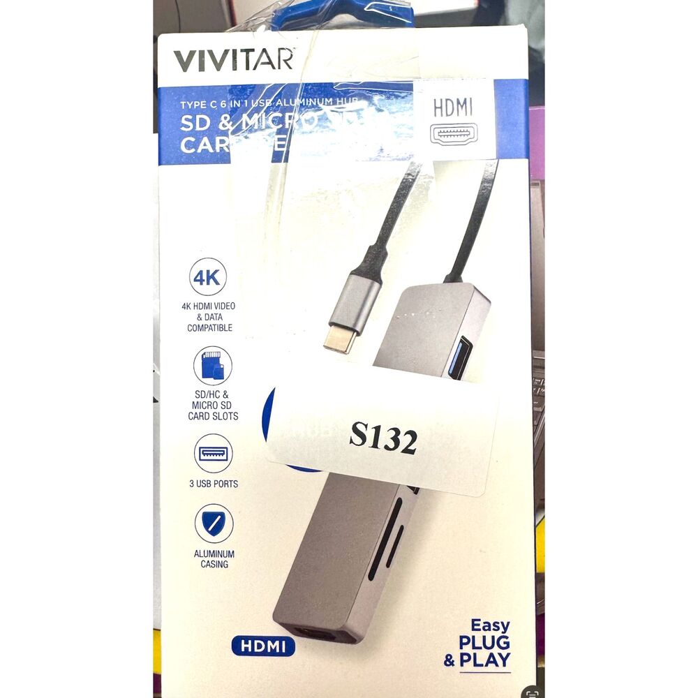 Vivitar USB Type C Hub 6-in-1 Micro SD & Micro SD Card Reader 4K HDMI 3 USB Port
